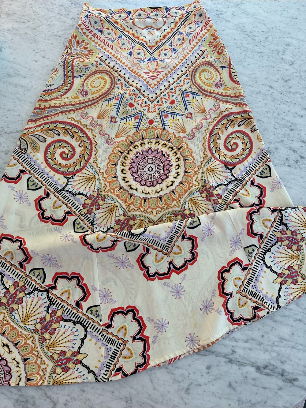 ETRO Boho Floral Medallion A-Line Skirt in Cream and Multi